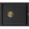 Mexen Pedro Granitspüle 1-Becken 560 x 460 mm, schwarz/silber metallic, Siphon gold - 6508561000-73-G