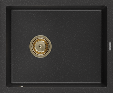 Mexen Pedro Granitspüle 1-beckig 560 x 460 mm, schwarz/silber metallic, goldener Siphon - 6508561000-73-G
