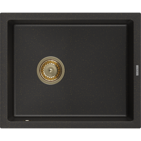Mexen Pedro Granitspüle 1-beckig 560 x 460 mm, Schwarz/Gold Metallic, goldener Siphon - 6508561000-75-G