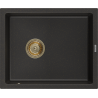 Mexen Pedro Granitspüle 1-beckig 560 x 460 mm, Schwarz/Gold Metallic, goldener Siphon - 6508561000-75-G