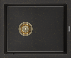 Mexen Pedro Granitspüle 1-beckig 560 x 460 mm, Schwarz/Gold Metallic, goldener Siphon - 6508561000-75-G
