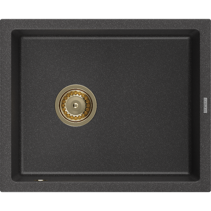 Mexen Pedro Granitspüle 1-Becken 560 x 460 mm, schwarz gesprenkelt, Siphon gold - 6508561000-76-G