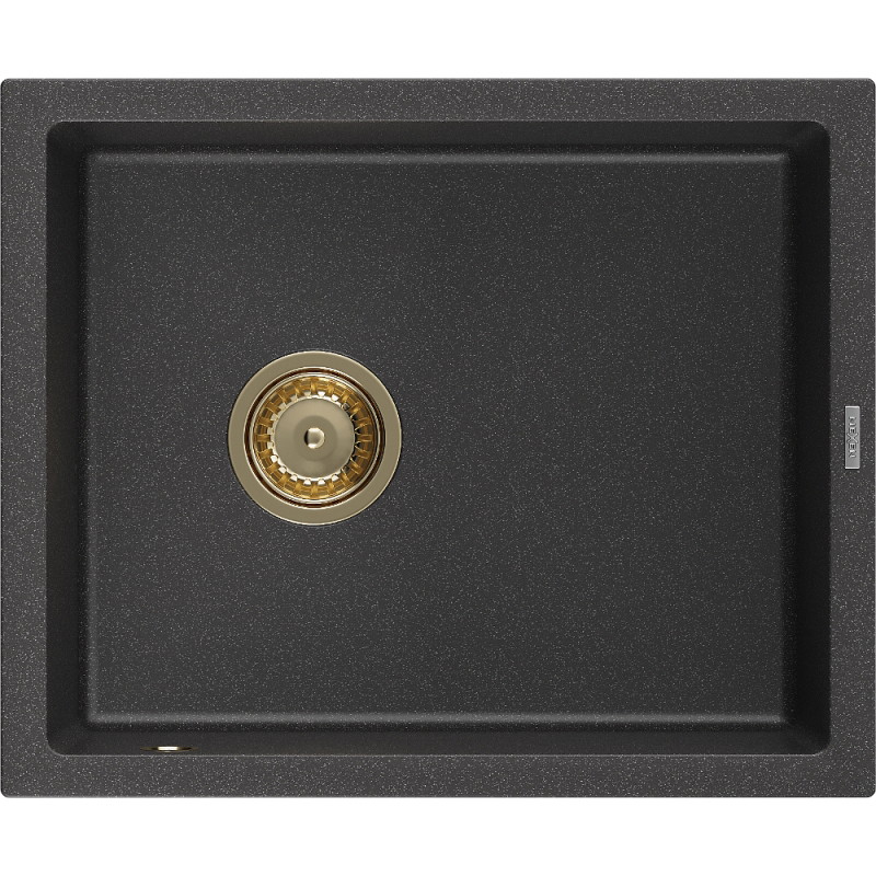 Mexen Pedro Granitspüle 1-beckig 560 x 460 mm, schwarz gesprenkelt, Siphon goldfarben - 6508561000-76-G