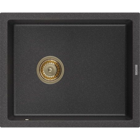 Mexen Pedro Granitspüle 1-beckig 560 x 460 mm, schwarz gesprenkelt, Siphon goldfarben - 6508561000-76-G