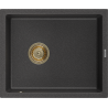 Mexen Pedro Granitspüle 1-Becken 560 x 460 mm, schwarz gesprenkelt, Siphon gold - 6508561000-76-G