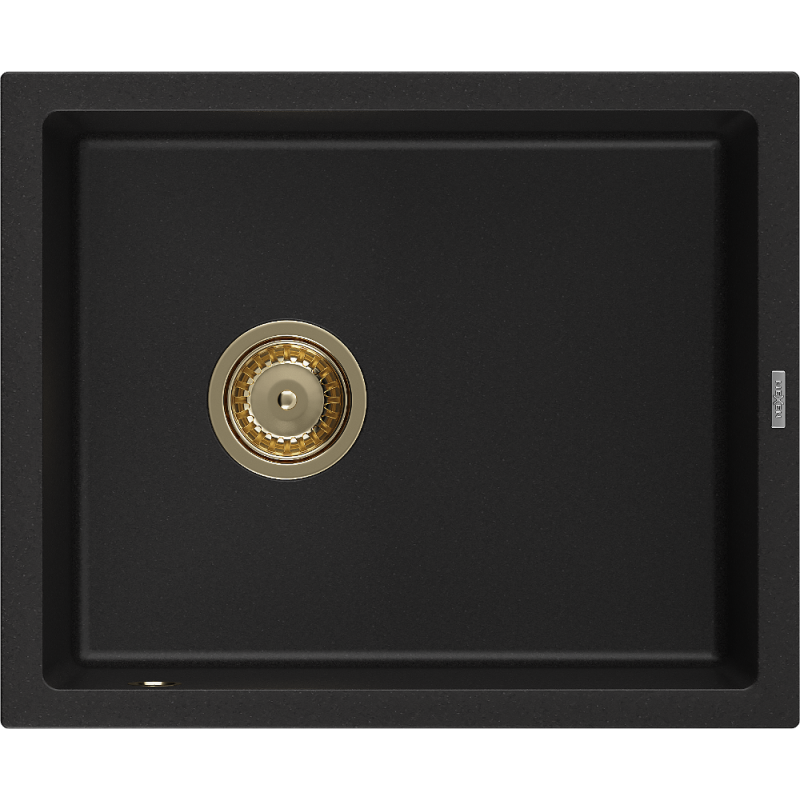 Mexen Pedro Granitspüle 1-Becken 560 x 460 mm, schwarz, Siphon gold - 6508561000-77-G