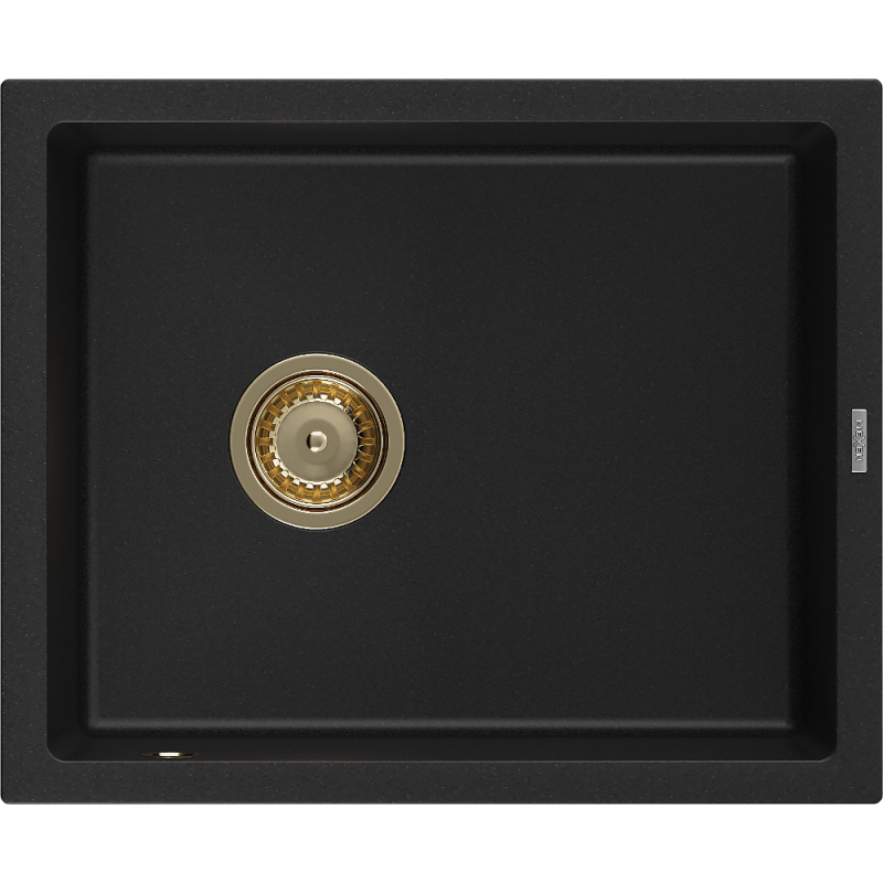 Mexen Pedro Spüle aus Granit 1-Becken 560 x 460 mm, schwarz, Siphon gold - 6508561000-77-G