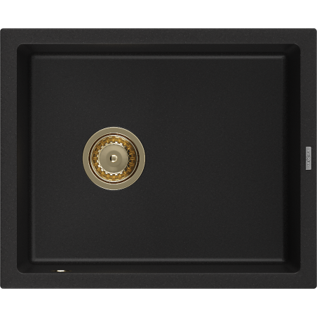 Mexen Pedro Spüle aus Granit 1-Becken 560 x 460 mm, schwarz, Siphon gold - 6508561000-77-G