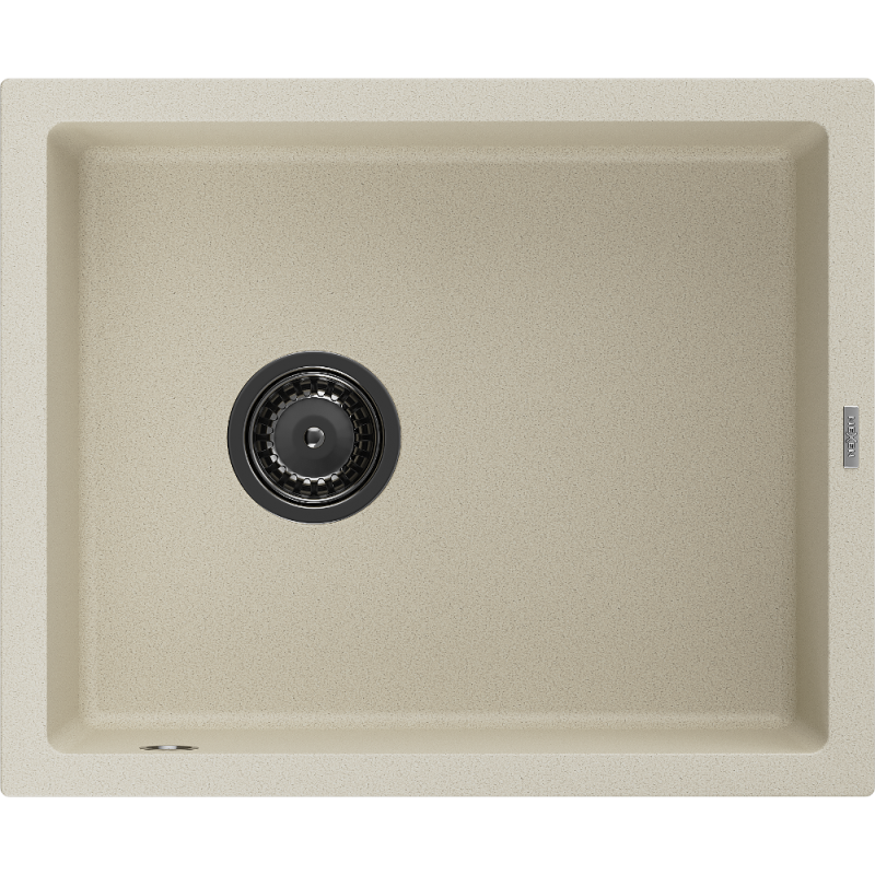 Mexen Pedro Granitspüle 1-beckig 560 x 460 mm, beige, schwarzer Siphon - 6508561000-69-B