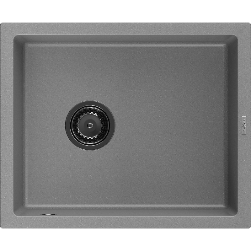 Mexen Pedro Granitspüle 1-Becken 560 x 460 mm, Grau, Schwarzer Siphon - 6508561000-71-B