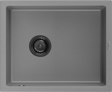 Mexen Pedro Granitspüle 1-Becken 560 x 460 mm, Grau, Schwarzer Siphon - 6508561000-71-B