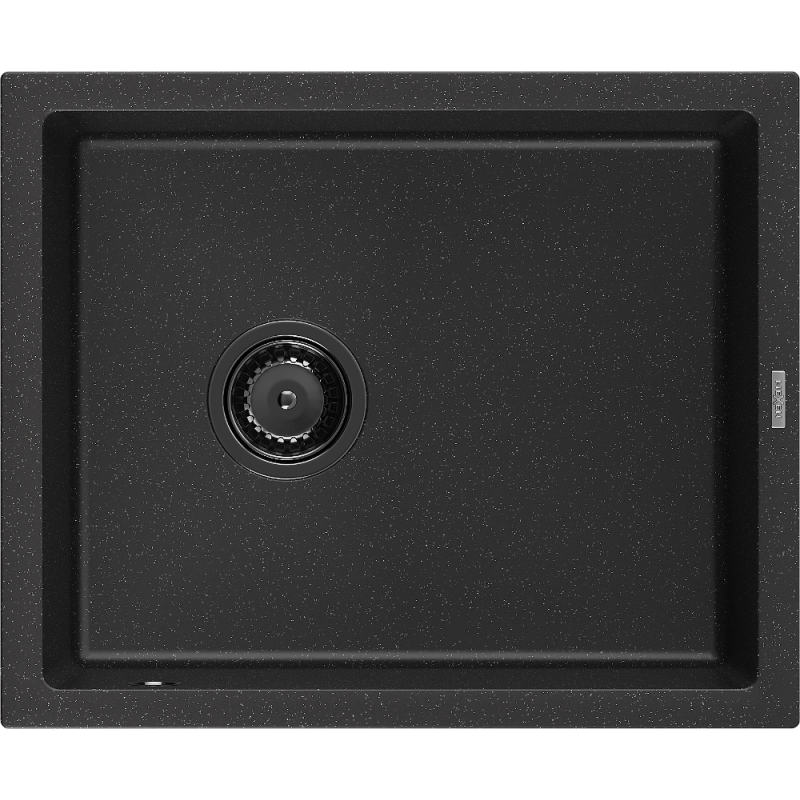 Mexen Pedro Granitspüle 1-Becken 560 x 460 mm, schwarz/silber metallic, schwarzer Siphon - 6508561000-73-B