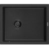 Mexen Pedro Granitspüle 1-Becken 560 x 460 mm, schwarz/silber metallic, schwarzer Siphon - 6508561000-73-B