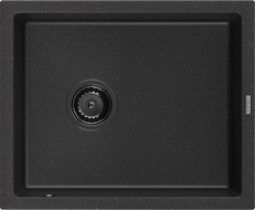 Mexen Pedro Granitspüle 1-Becken 560 x 460 mm, schwarz/silber metallic, schwarzer Siphon - 6508561000-73-B