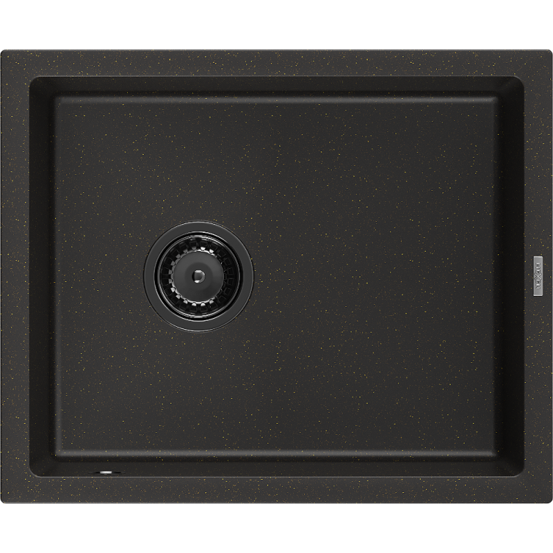 Mexen Pedro Granitspüle 1-Becken 560 x 460 mm, Schwarz/Gold Metallic, schwarzer Siphon - 6508561000-75-B
