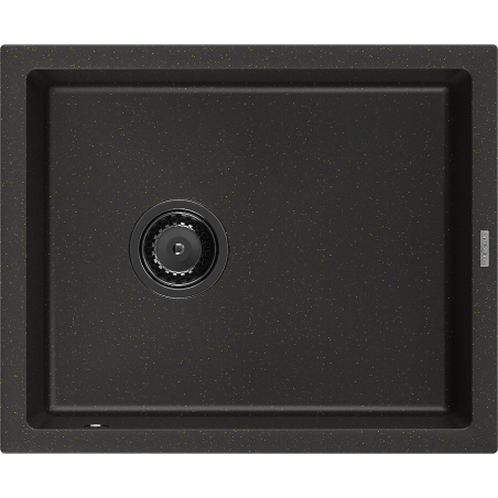 Mexen Pedro Granitspüle 1-Becken 560 x 460 mm, Schwarz/Gold Metallic, schwarzer Siphon - 6508561000-75-B
