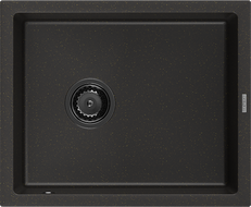 Mexen Pedro Granitspüle 1-Becken 560 x 460 mm, Schwarz/Gold Metallic, schwarzer Siphon - 6508561000-75-B