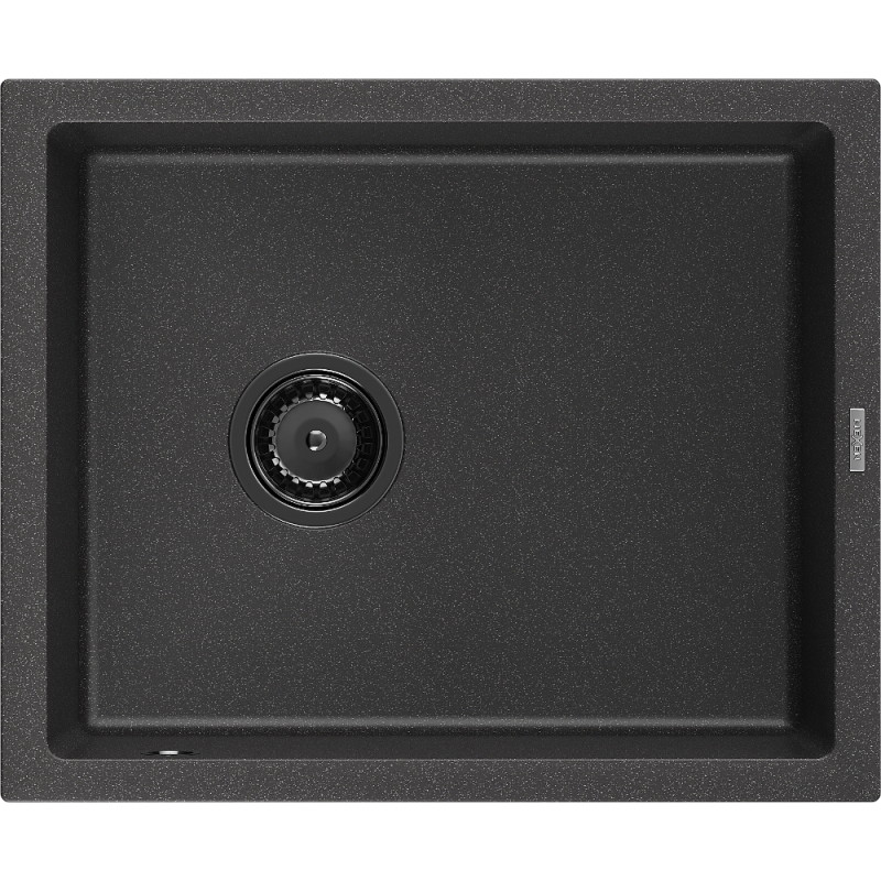 Mexen Pedro 1-Kammer-Granitspüle 560 x 460 mm, schwarz gesprenkelt, schwarzer Siphon - 6508561000-76-B