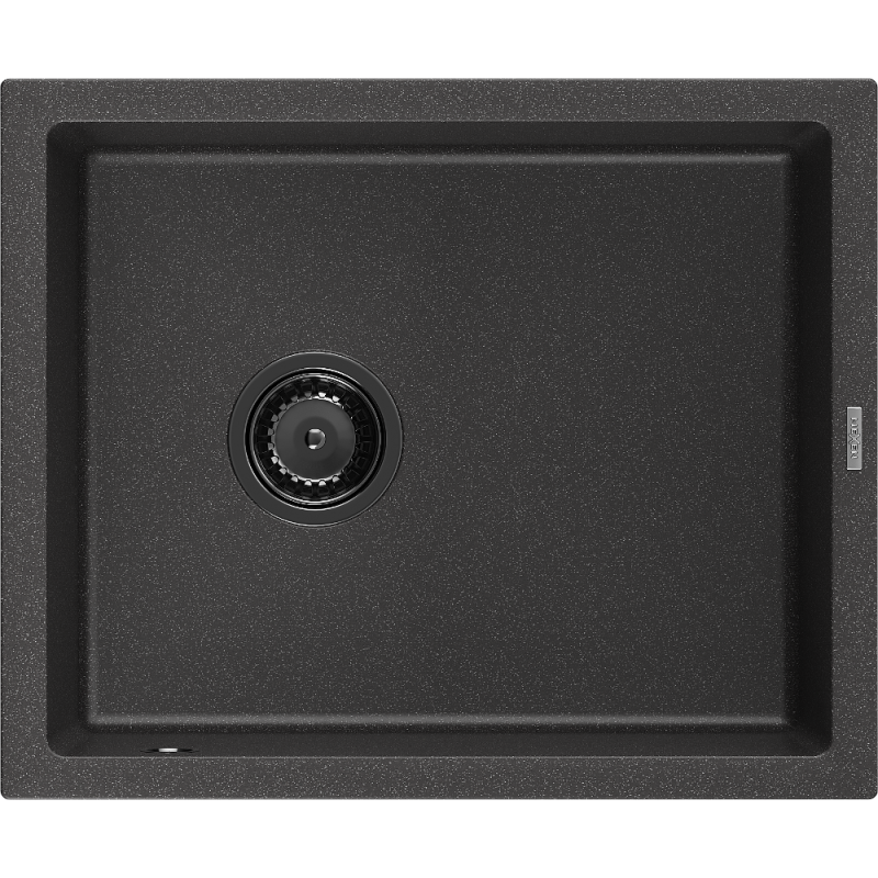 Mexen Pedro Granitspüle 1-Becken 560 x 460 mm, schwarz gesprenkelt, schwarzer Siphon - 6508561000-76-B