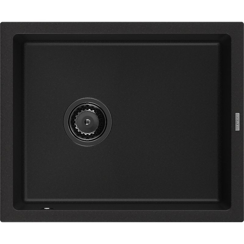 Mexen Pedro Granitspüle, 1-Becken, 560 x 460 mm, schwarz, schwarzer Siphon - 6508561000-77-B