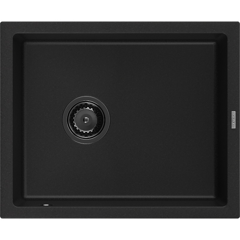 Mexen Pedro Granitspüle 1-beckig 560 x 460 mm, schwarz, schwarzer Siphon - 6508561000-77-B