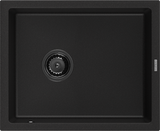 Mexen Pedro Granitspüle, 1-Becken, 560 x 460 mm, schwarz, schwarzer Siphon - 6508561000-77-B