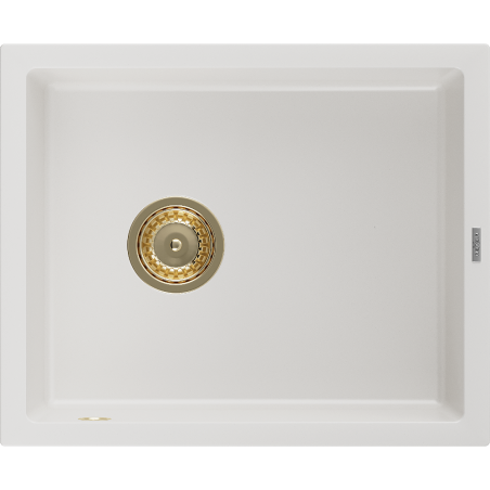 Mexen Pedro Granitspüle 1-Becken 560 x 460 mm, weiß, goldener Siphon - 6508561000-20-G
