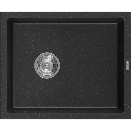 Mexen Pedro Granitspüle 1-becken 560 x 460 mm, schwarz/silber metallic, Chrom Siphon - 6508561000-73