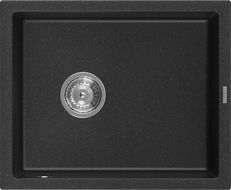 Mexen Pedro Granitspüle 1-becken 560 x 460 mm, schwarz/silber metallic, Syphon Chrom - 6508561000-73