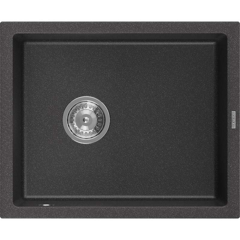 Mexen Pedro Granitspüle 1-Becken 560 x 460 mm, schwarz gesprenkelt, Chrom-Siphon - 6508561000-76