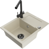 Mexen Enzo Granitspüle 1-Becken mit Abtropffläche und Küchenarmatur Duero, beige - 6506-69-671600-70