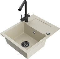 Mexen Enzo Granitspüle 1-Becken mit Abtropffläche und Küchenarmatur Duero, beige - 6506-69-671600-70