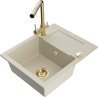 Mexen Enzo Granitspüle 1-beckig mit Abtropffläche und Küchenarmatur Duero, beige - 6506-69-671600-50