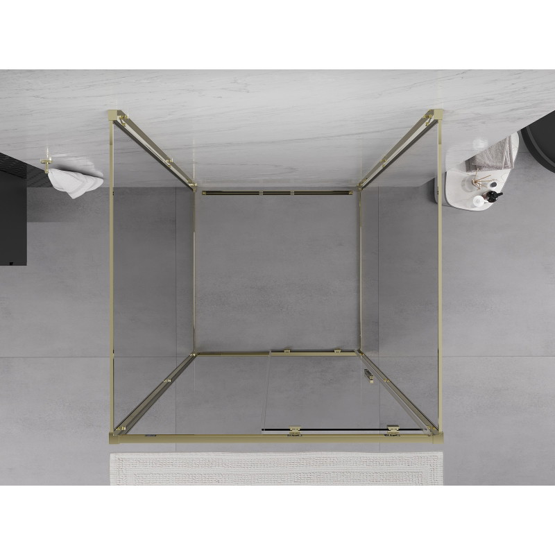 Mexen Exo-3S dreiseitige Duschkabine, 90 x 90 cm, transparent, gold - 8151-090-090-50-00-3S