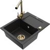 Mexen Enzo Granitspüle 1-Becken mit Abtropffläche und Küchenarmatur Duero, schwarz/silber metallic - 6506-73-671600-50