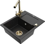 Mexen Enzo Granitspüle 1-Becken mit Abtropffläche und Küchenarmatur Duero, schwarz/silber metallic - 6506-73-671600-50