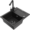 Mexen Enzo Granitspüle 1-beckig mit Abtropffläche und Küchenarmatur Duero, schwarz/silber metallic - 6506-73-671600-70-B