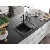 Mexen Enzo Granitspüle 1-beckig mit Abtropffläche und Küchenarmatur Duero, schwarz/silber metallic - 6506-73-671600-70-B