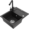 Mexen Enzo Granitspüle ein Becken mit Abtropffläche und Küchenarmatur Duero, schwarz/silber metallic - 6506-73-671600-70