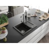 Mexen Enzo Granitspüle 1-Kammer mit Abtropffläche und Küchenarmatur Duero, schwarz/gold metallic - 6506-75-671600-00