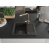 Mexen Enzo Granitspüle 1-beckig mit Abtropffläche und Küchenarmatur Duero, Schwarz/Gold Metallic - 6506-75-671600-50-B