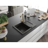 Mexen Enzo Granitspüle 1-becken mit Abtropffläche und Küchenarmatur Duero, schwarz/gold metallic - 6506-75-671600-50-B