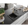 Mexen Enzo Granitspüle 1-beckig mit Abtropffläche und Küchenarmatur Duero, Schwarz/Gold Metallic - 6506-75-671600-50-B