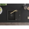 Mexen Enzo Granitspüle 1-beckig mit Abtropffläche und Küchenarmatur Duero, Schwarz/Gold Metallic - 6506-75-671600-50-B