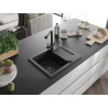 Mexen Enzo Granitspüle 1-beckig mit Abtropffläche und Küchenarmatur Duero, schwarz/gold metallic - 6506-75-671600-70-B