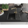 Mexen Enzo 1-Kammer-Graniteinbauspüle mit Tropffläche und Küchenarmatur Duero, schwarz - 6506-77-671600-50-B