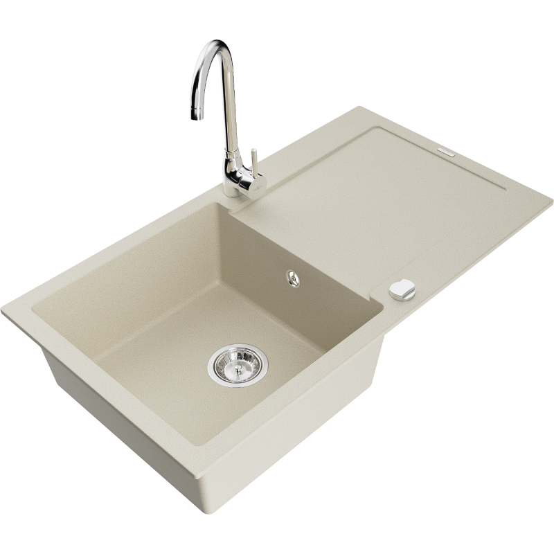 Mexen Leo Granitspüle 1-beckig mit Abtropffläche und Küchenarmatur Telma, beige - 6501-69-670200-00