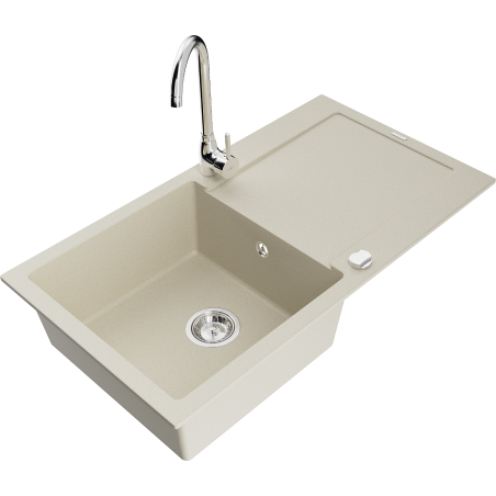 Mexen Leo Granitspüle 1-beckig mit Abtropffläche und Küchenarmatur Telma, beige - 6501-69-670200-00