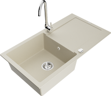 Mexen Leo Granitspüle 1-Becken mit Abtropffläche und Küchenarmatur Telma, beige - 6501-69-670200-00