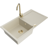 Mexen Leo Granitspüle 1-Becken mit Abtropffläche und Küchenarmatur Telma, beige - 6501-69-670200-50